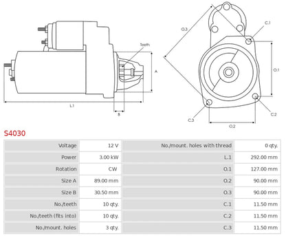 2873K405 12V/3.0Kw 10t CW New Starter motor