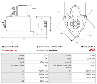 8201004 12V/7.3Kw 11t CW New Starter motor