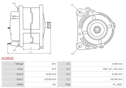 8600017 24V/70A (S F L P) New Alternator