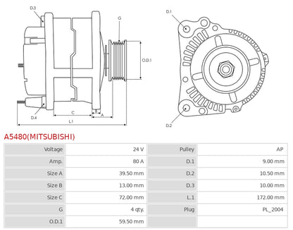 A3TA9091 24V/80A (L S) New Alternator