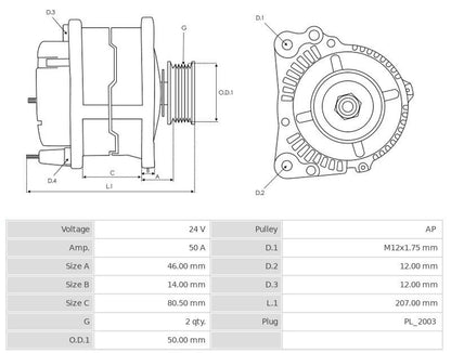 A4TUF086 24V/50A (L R) New Alternator