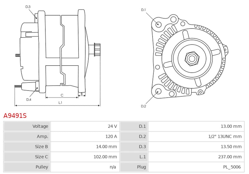 AVI147J3213HD 24V/120A (W L IG DFM) New Alternator