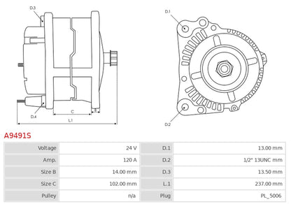 AVI147J3213HD 24V/120A (W L IG DFM) New Alternator