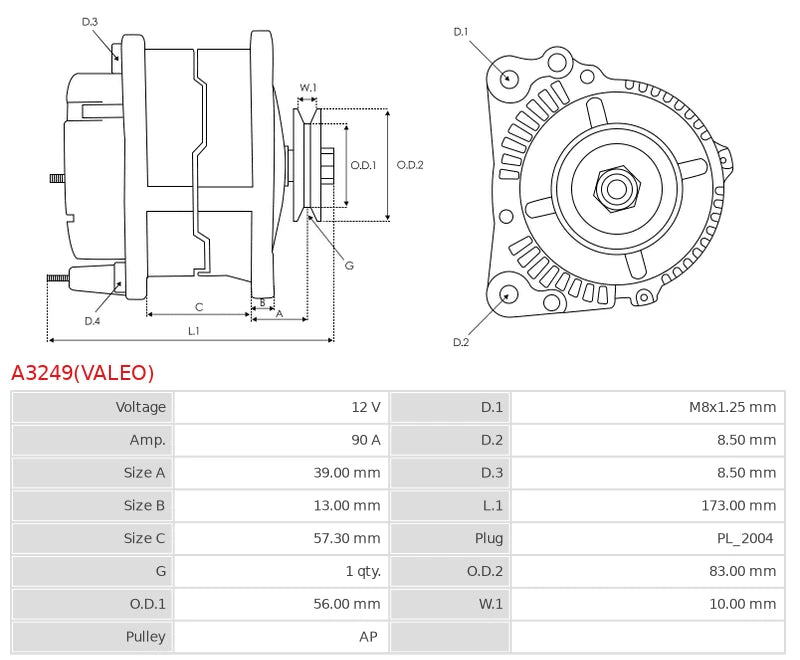 CA1136 12V/90A (L S) New Alternator