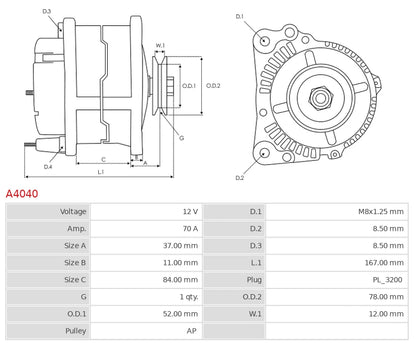 CA1330 12V/70A (D+ B+ B+) New Alternator