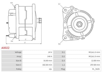 CA1393 24V/140A (D+ W) New Alternator