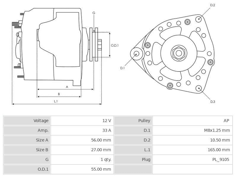 CA1461 12V/33A (D+ W) New Alternator