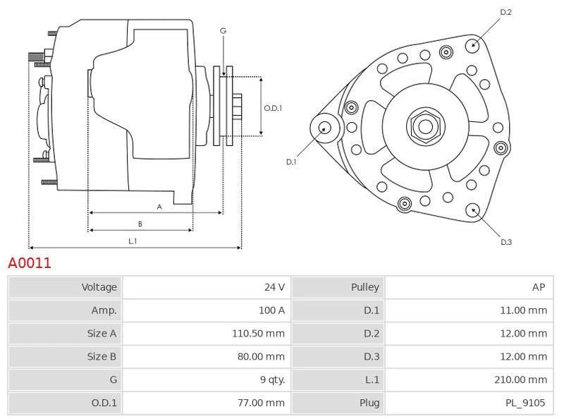 CA1505 24V/100A (D+ W) New Alternator