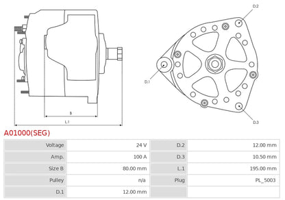 CA1739 24V/100A (W L 15 S DFM) New Alternator