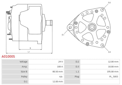 CA1739 24V/100A (W L 15 S DFM) New Alternator