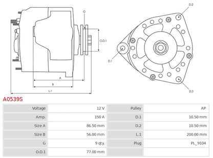 CA1831 12V/150A (D+ W) New Alternator