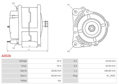 CA550 24V/55A (D+ W) New Alternator