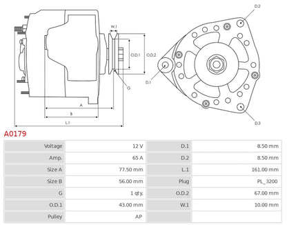 CA593 12V/65A (D+ B+ B+) New Alternator