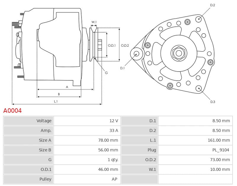 CA76 12V/33A (D+) New Alternator