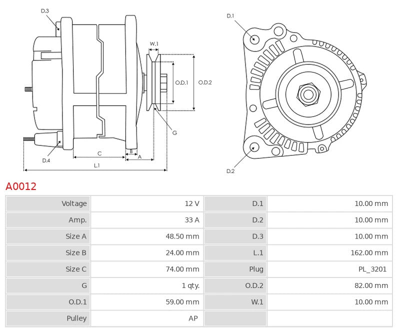 CA77 12V/33A (D+ B+) New Alternator