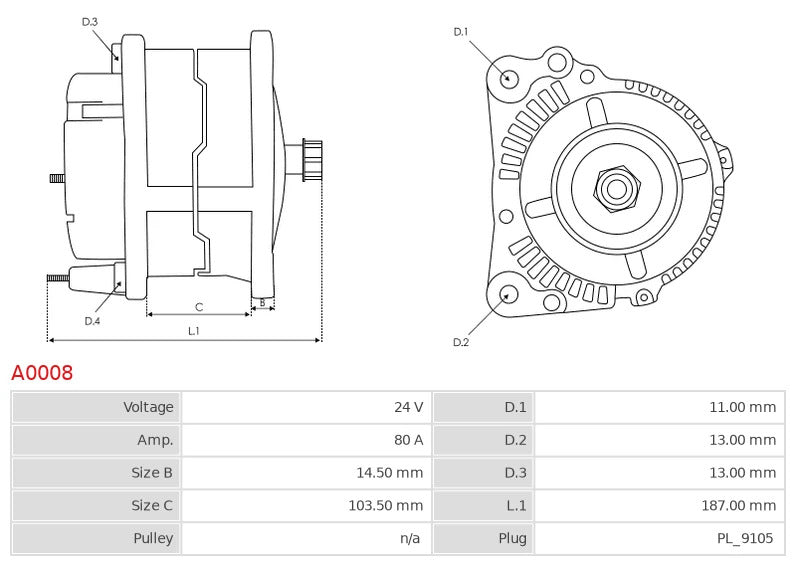 CA907 24V/80A (D+ W) New Alternator