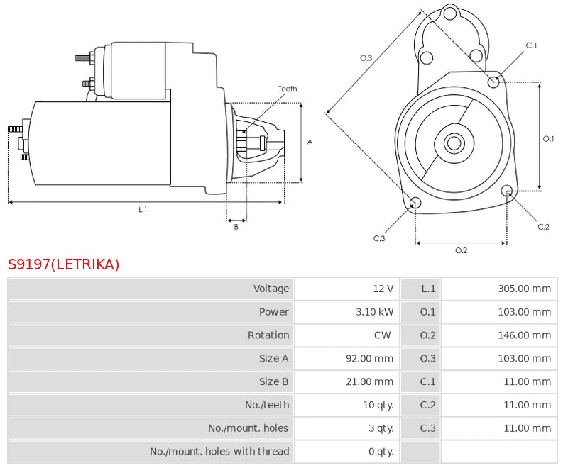 CS1126 12V/3.1Kw 10t CW New Starter motor