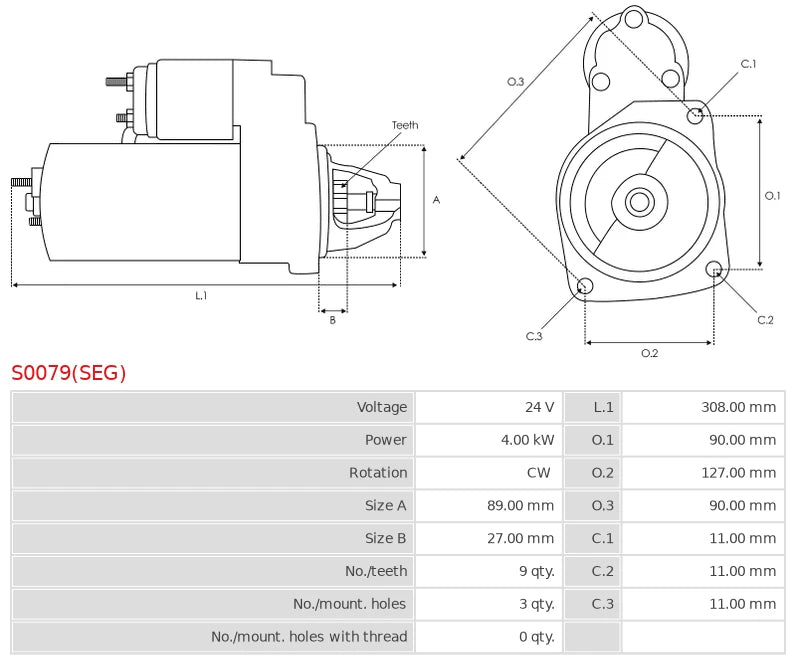 CS1514 24V/4.0Kw 9t CW New Starter motor