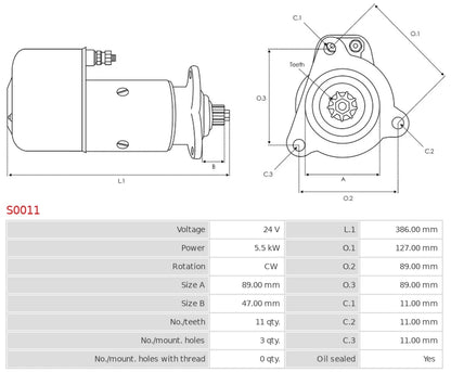 CS384 24V/5.5Kw 11t CW New Starter motor