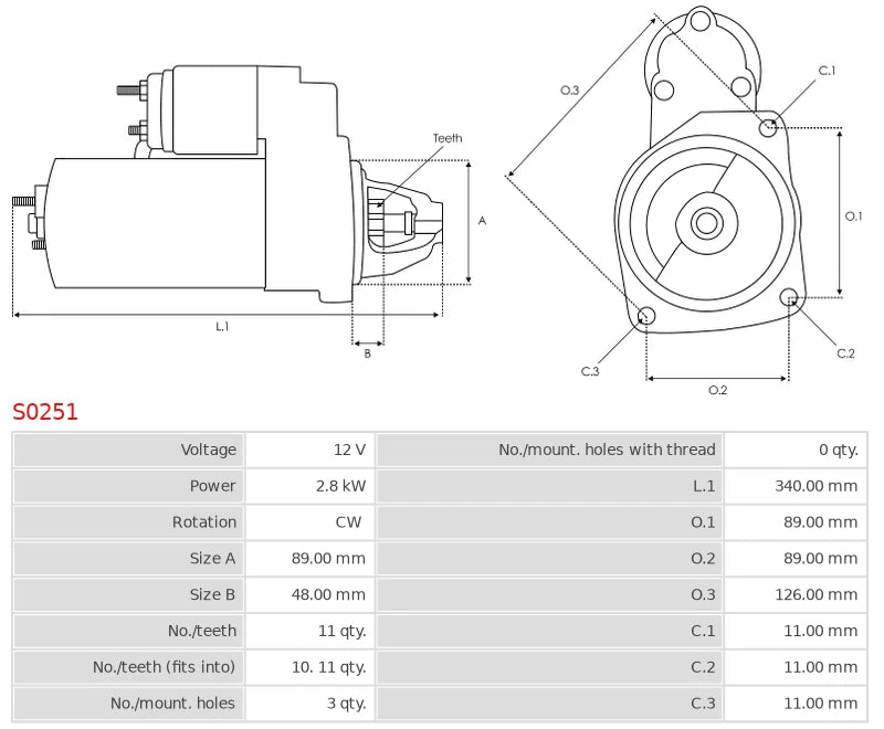 CS604 12V/2.8Kw 11t CW New Starter motor