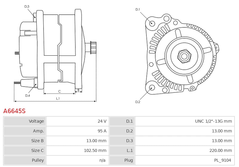 DAN2003 24V/95A (D+) New Alternator