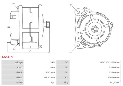 DAN2003 24V/95A (D+) New Alternator