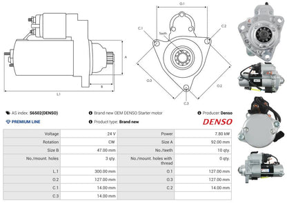 DSN2146 24V/7.8Kw 10t CW New Starter motor