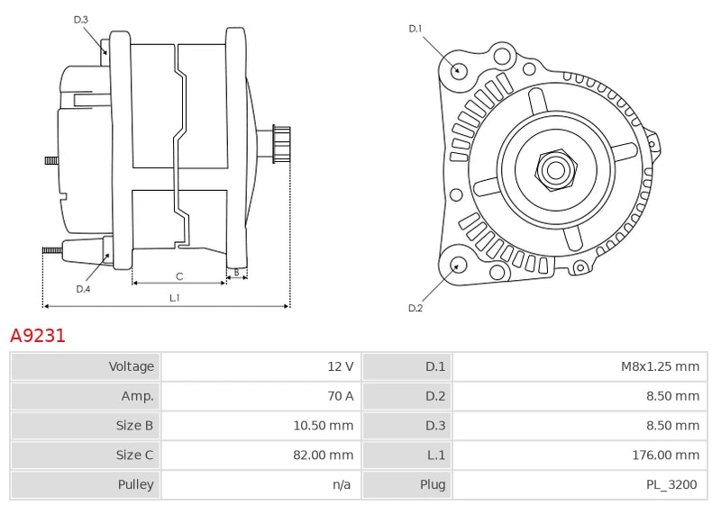 CA564 12V/70A (D+ B+ B+) New Alternator
