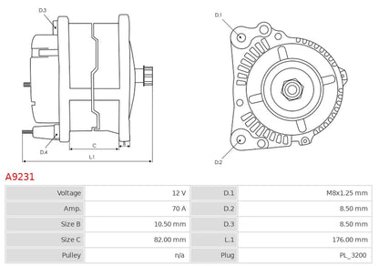 CA564 12V/70A (D+ B+ B+) New Alternator