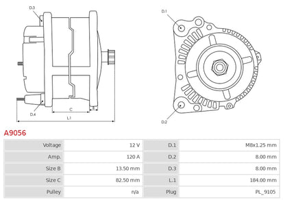 IA1203 12V/120A (D+ W) New Alternator