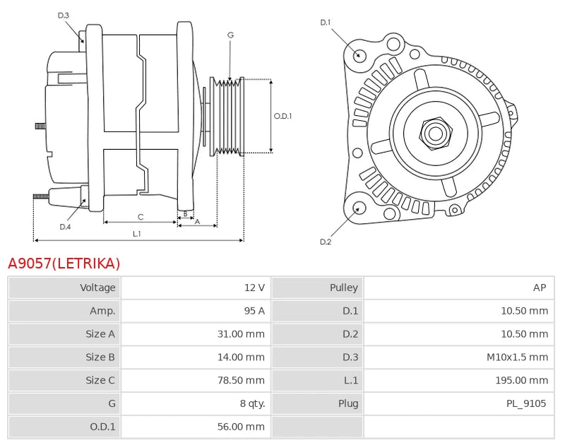 IA1212 12V/95A (D+ W) New Alternator