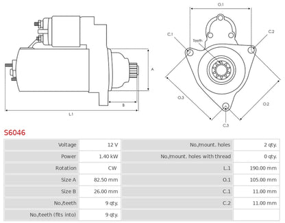 JS734 12V/1.4Kw 9t CW New Starter motor