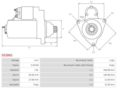 M8T80871 24V/3.2Kw 9t CW New Starter motor