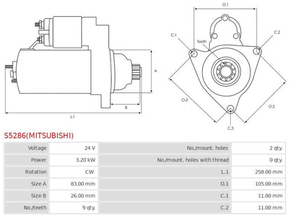 M8T80871 24V/3.2Kw 9t CW New Starter motor