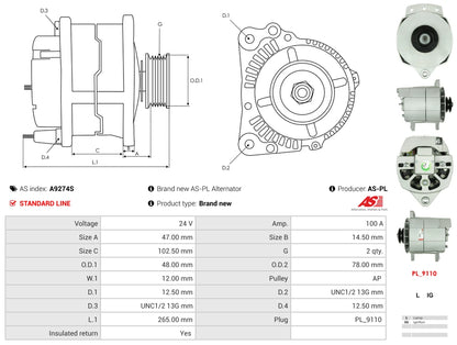 UA920 24V/150A (L IG) New Alternator