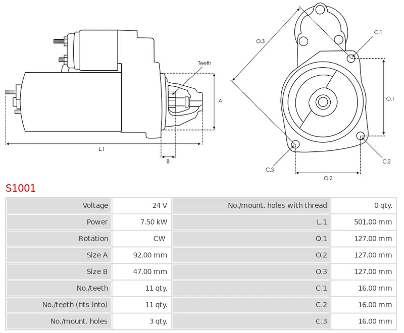 US864 24V/7.5Kw 11t CW New Starter motor
