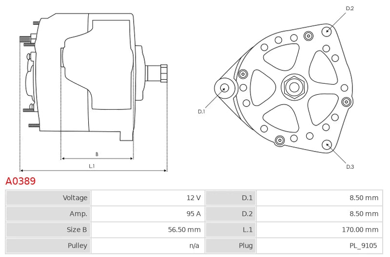 CA1433 12V/95A (D+ W) New Alternator