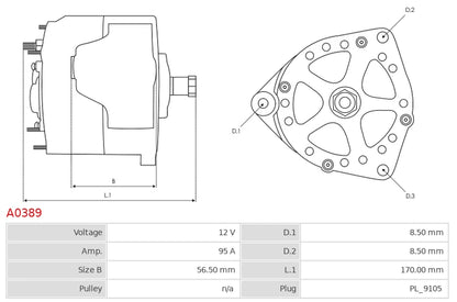 CA1433 12V/95A (D+ W) New Alternator